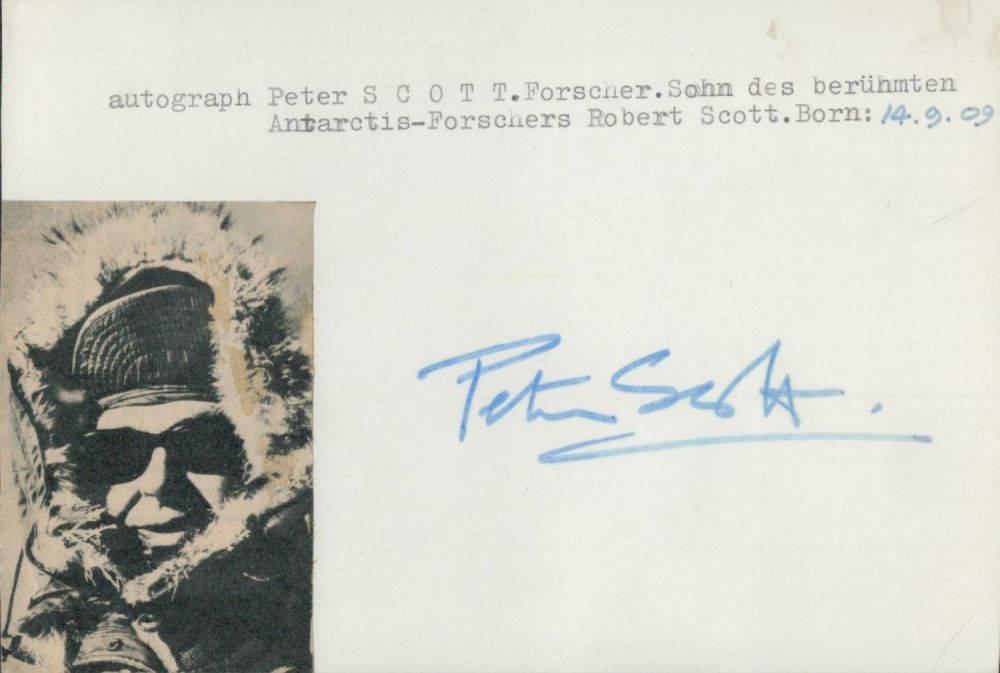 Lot 235: Peter Scott signed 6x4 album page. Scott, CH,...