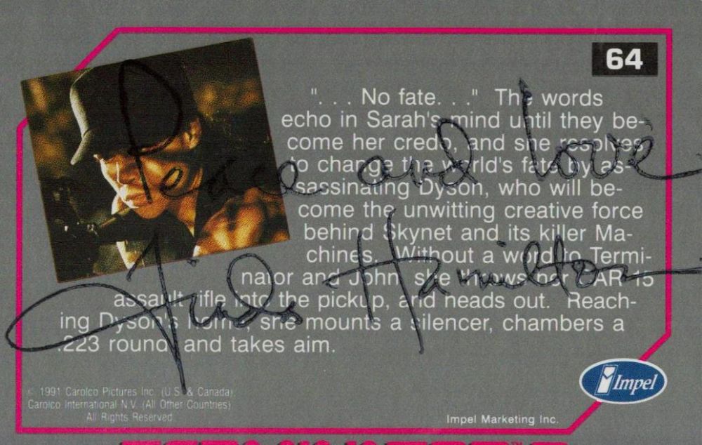 Lot 241: Linda Hamilton signed Terminator 2 trading card. Good...