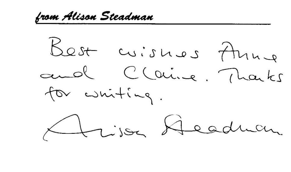 Lot 313: Alison Steadman Signed Autograph card Approx. Size 5....