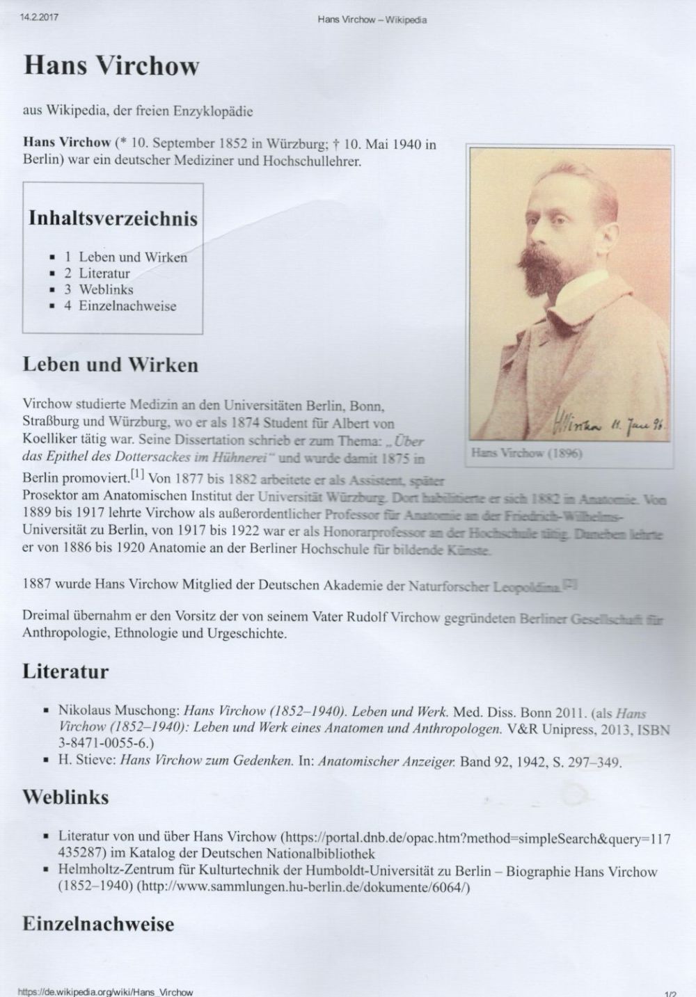 Lot 405: Hans Virchow signed 5x8IN note. Virchow was a...
