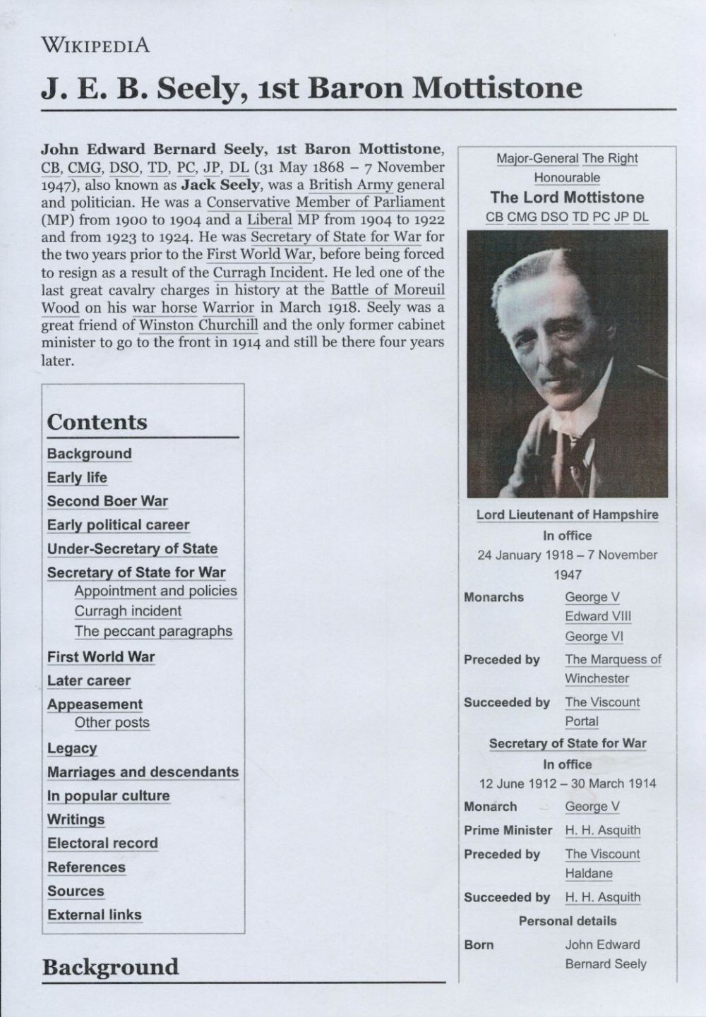 Lot 409: John Edward Bernard Seely signed album page. Seely,...