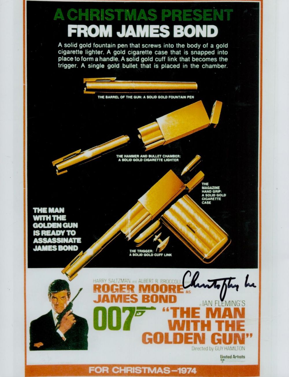 Lot 419: Christopher Lee signed 12x8IN James Bond The Man...