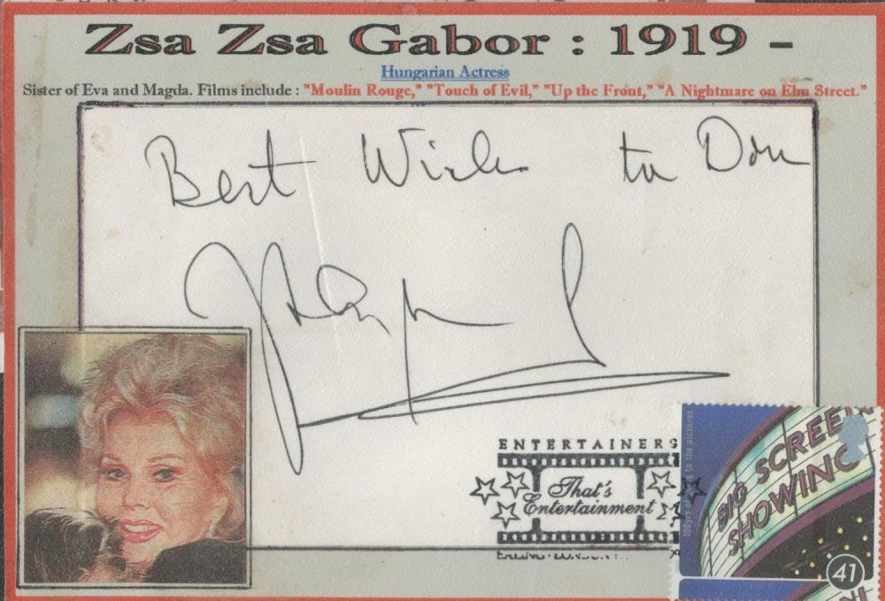 Lot 525: Zsa Zsa Gabor signature piece. Stamped and Postmarked....