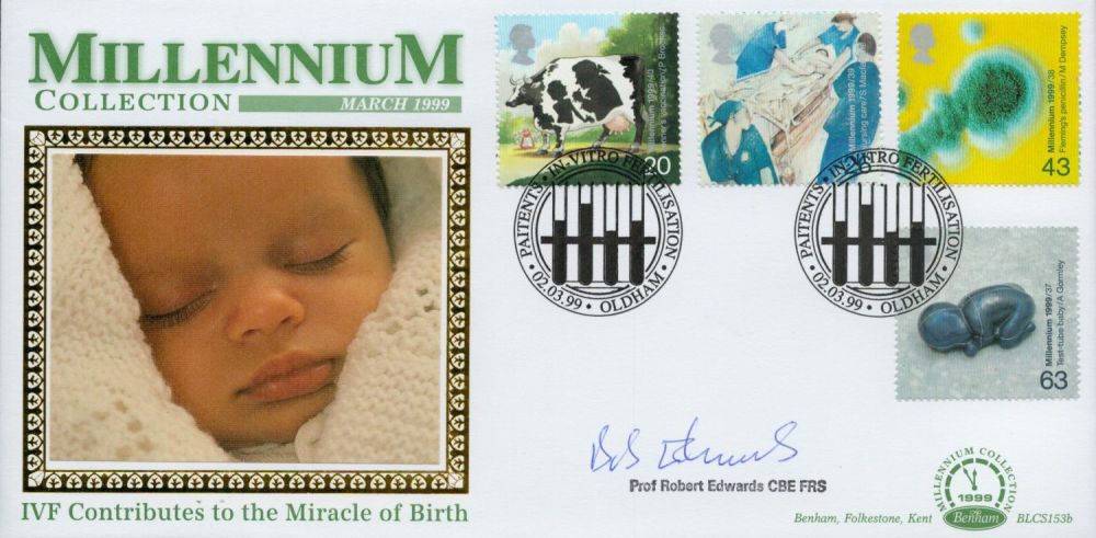 Lot 570: Robert Edwards CBE FRS signed FDC. Millennium Collection...