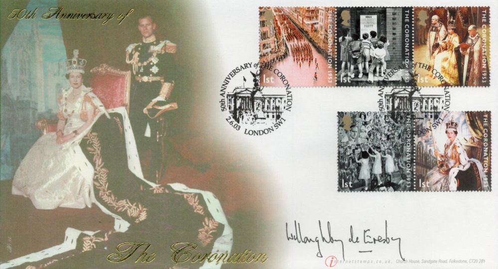 Lot 573: Willoughby de Eresby signed FDC. 50TH Anniversary of...