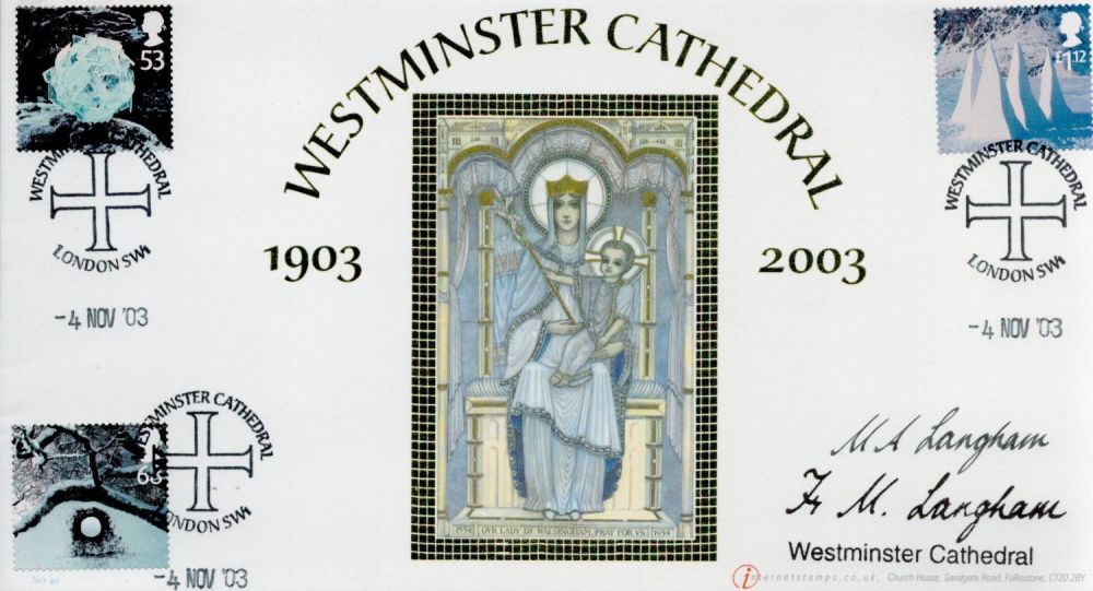 Lot 596: M Langham signed FDC. Westminster Cathedral. Triple postmarked...
