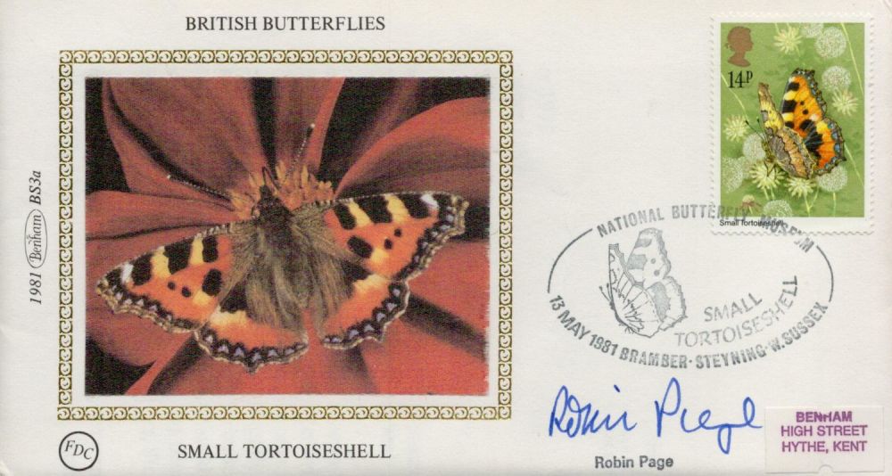 Lot 615: Robin Page signed FDC. British Butterflies Small Tortoiseshall....