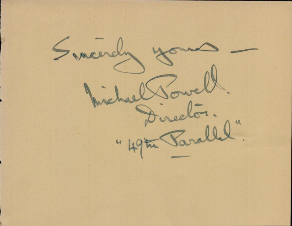 Lot 619: Michael Powell (Film Director) signed album page. Good...