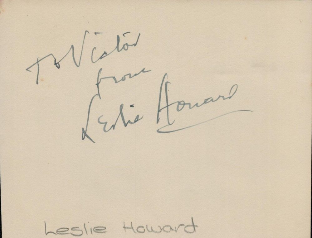 Lot 620: Leslie Howard signed album page. Dedicated. Good condition....