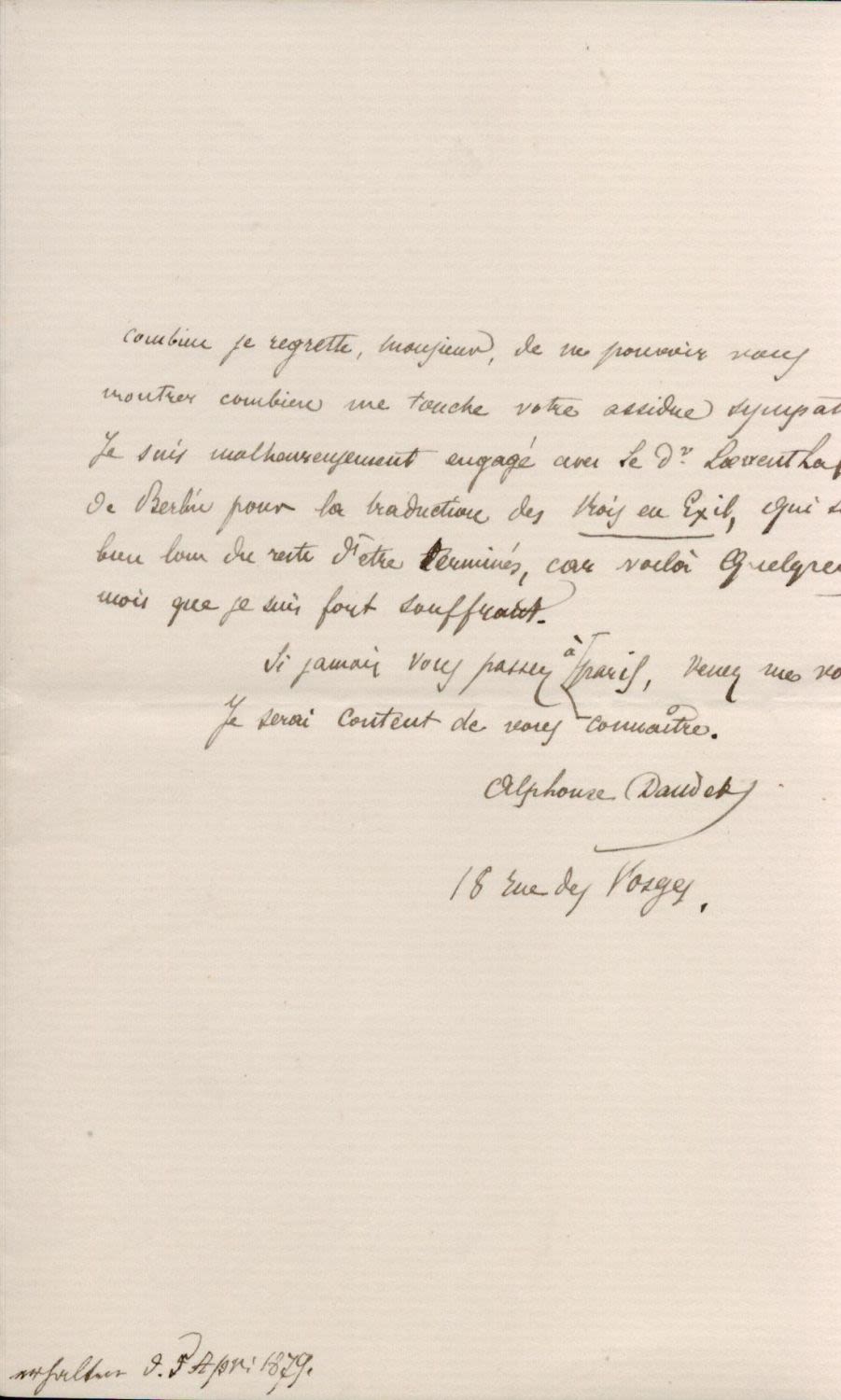 Lot 628: Alphanse Daudet ALS. French Novelist. Good condition. All...