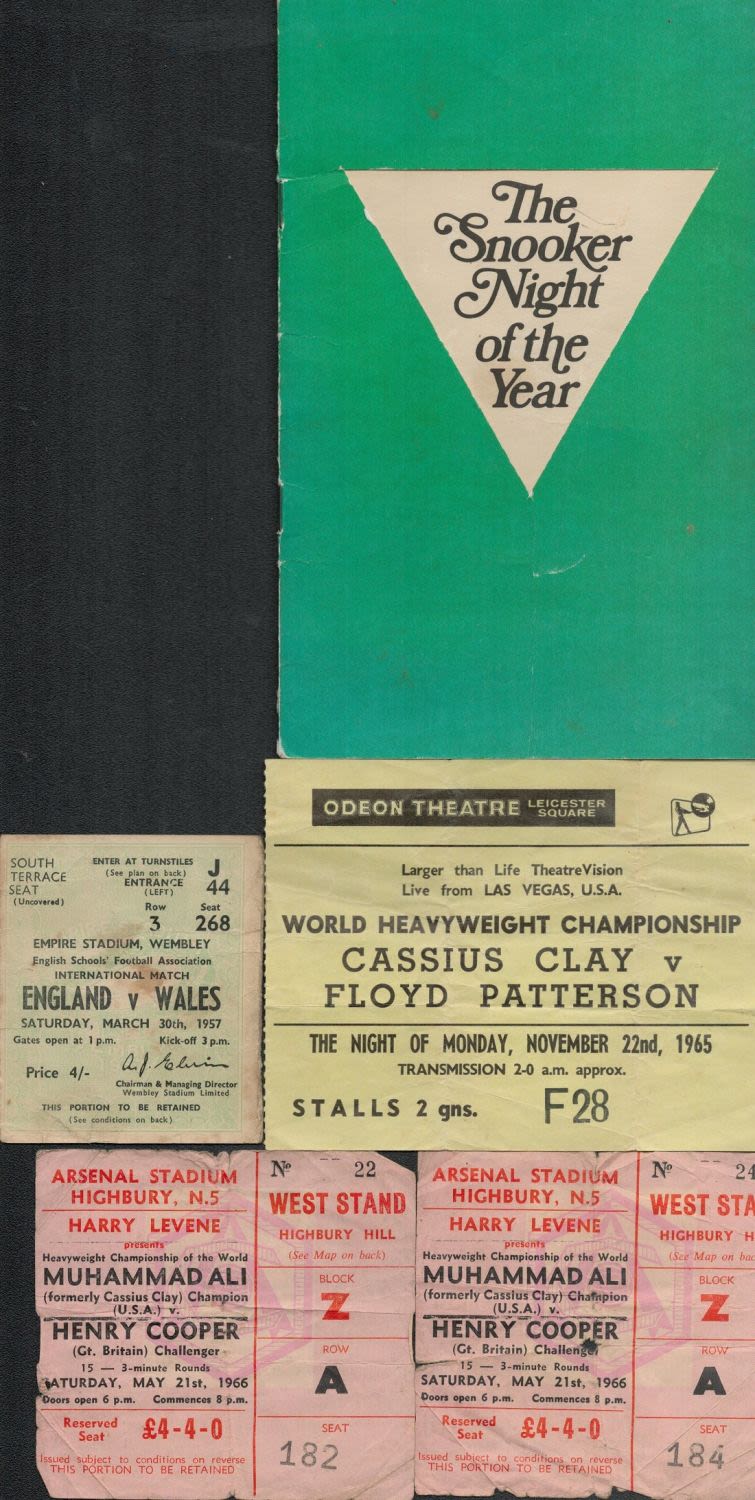 Lot 635: Sport ephemera. Includes tickets, snooker programme and signed...
