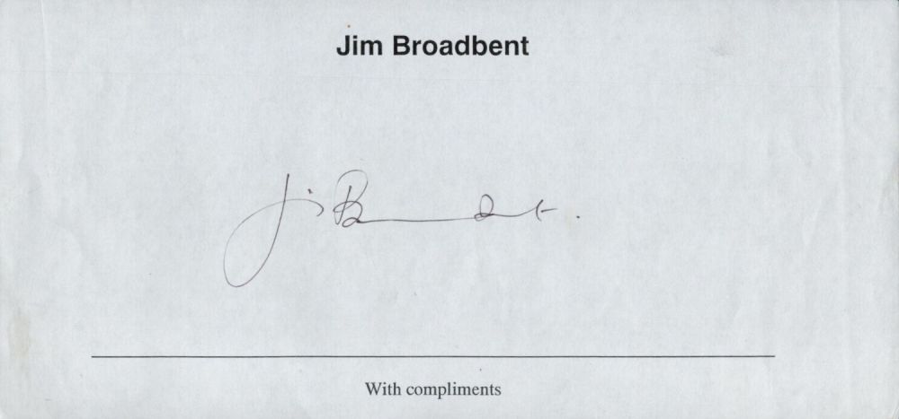 Lot 648: Jim Broadbent signed compliment slip. Good condition. All...