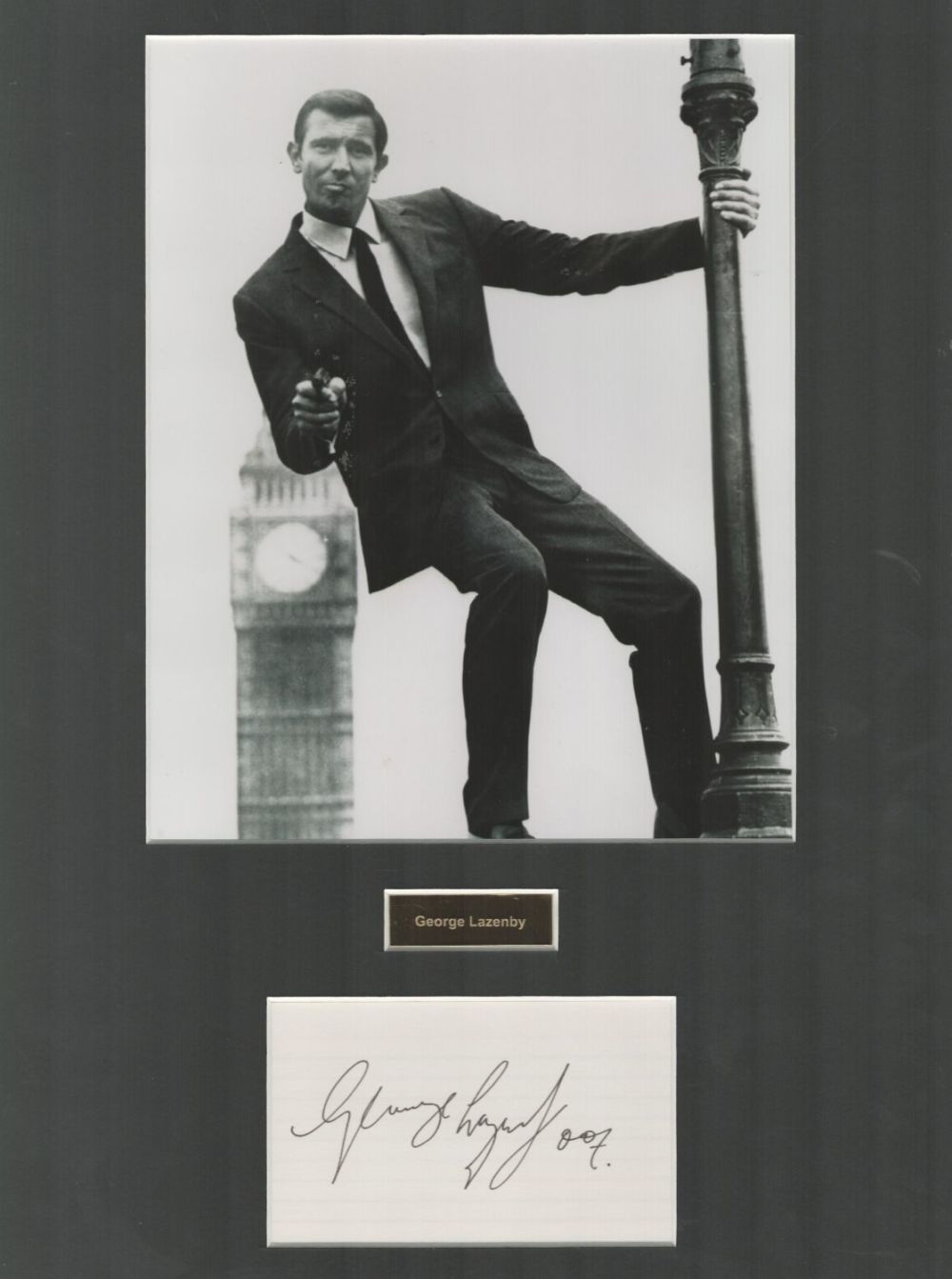 Lot 155: George Lazenby Actor Signed Card With 15x19 Mounted...