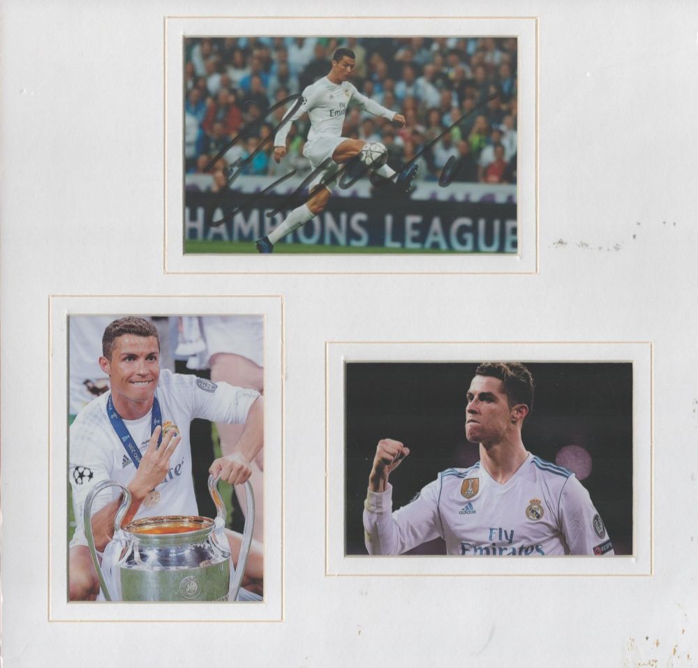 Lot 168: Cristiano Ronaldo Signed Triple Real Madrid 12x12 Mounted...