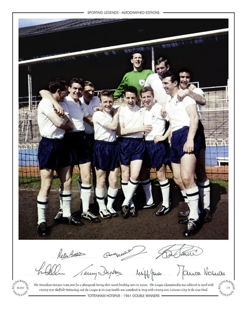 Lot 178: Autographed TOTTENHAM 1961 20 x 16 Limited Edition...