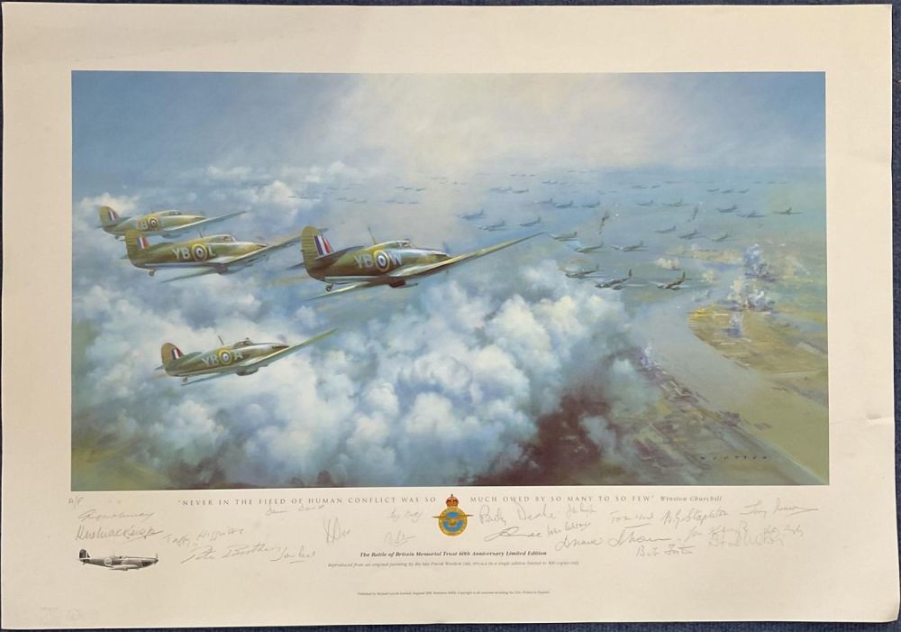 Lot 93: WWII Veterans Multi Signed Artist Proof Frank Wootton Print titled The Battle of Britain Memorial