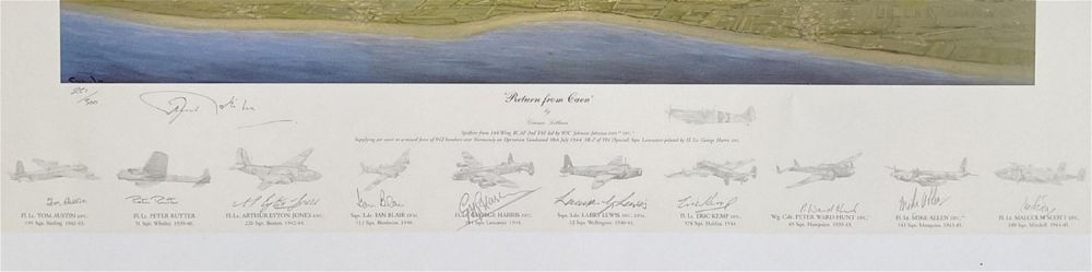 Lot 107: WWII Colour Print Return From Caen by Graeme Lothian Multi Signed by Tom Austin, Peter Rutter,