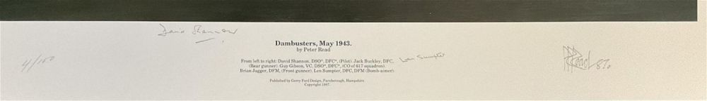 Lot 111: WWII David Shannon and Len Sumpter Signed Peter Read Colour Print Titled Dambusters May 1943. .