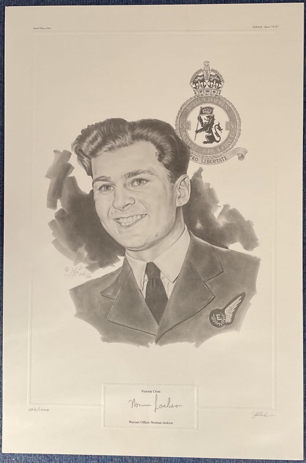 Lot 116: WW2 Warrant Officer Norman Jackson VC Signed on 962/1000 Black and White Print of Norman Jackson VC.