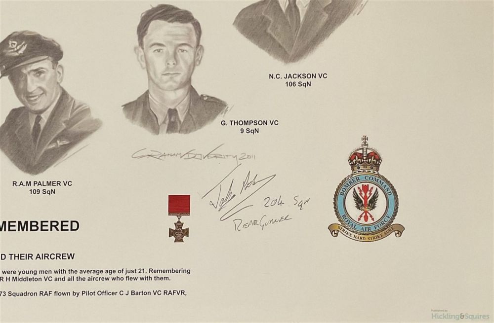 Lot 120: WWII Colour Print By Graham Verity Titled WW2 RAF Bomber Command Aircrew Remembered. Signature of
