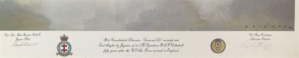 Lot 123: Sqn Ldr Mike Rondot and Cdr Roy Knottinger Signed Eric Day Colour Print Measuring 25x17 inches