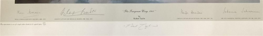 Lot 127: Tangmere Wing 1941 print by Robert Taylor. Ultra rare. Signed by Group Captain Sir Douglas Bader CBE