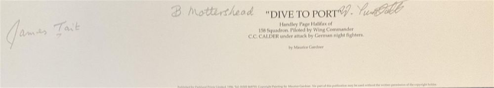 Lot 129: WWII Multi signed colour print titled ""Dive To Port"" by the artist Maurice Gardner signed by