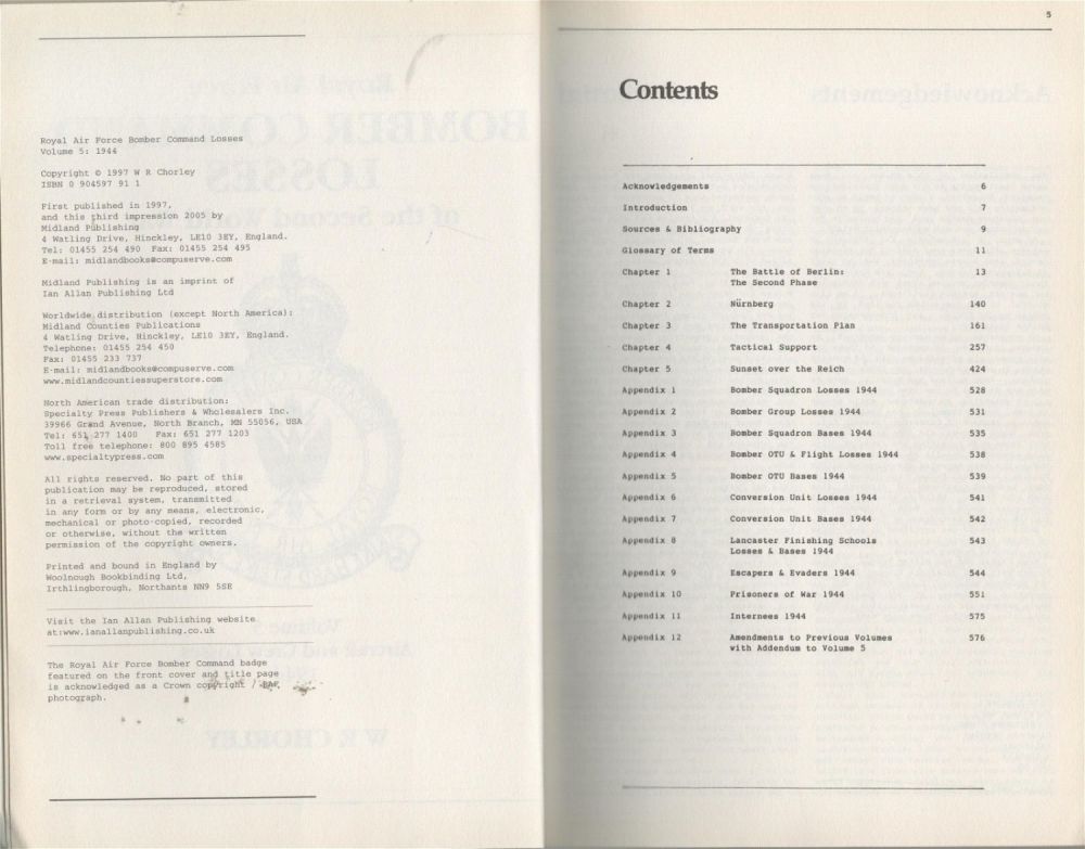 Lot 241: RAF Bomber Command Losses of the Second World War Volume 5 Paperback Book by WR Chorley. Published