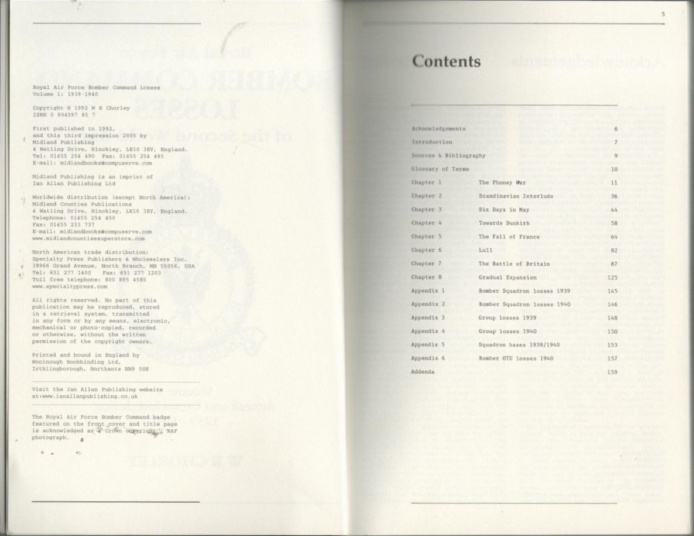 Lot 243: RAF Bomber Command Losses of the Second World War Volume 1 Paperback Book by WR Chorley. Published
