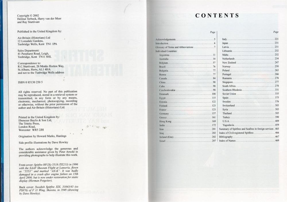 Lot 260: Spitfire International 1st Edition Hardback Book By Helmut Terbeck, Harry Van Der Meer and Ray