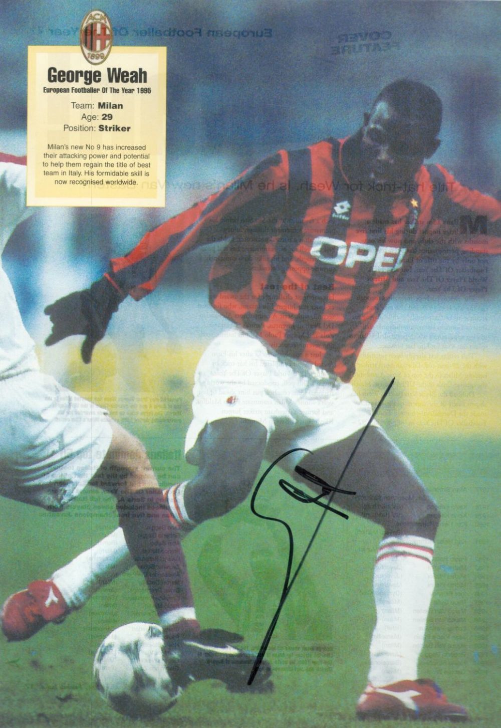 Lot 558: George Weah Signed Milan 8x12 Picture. All autographs...