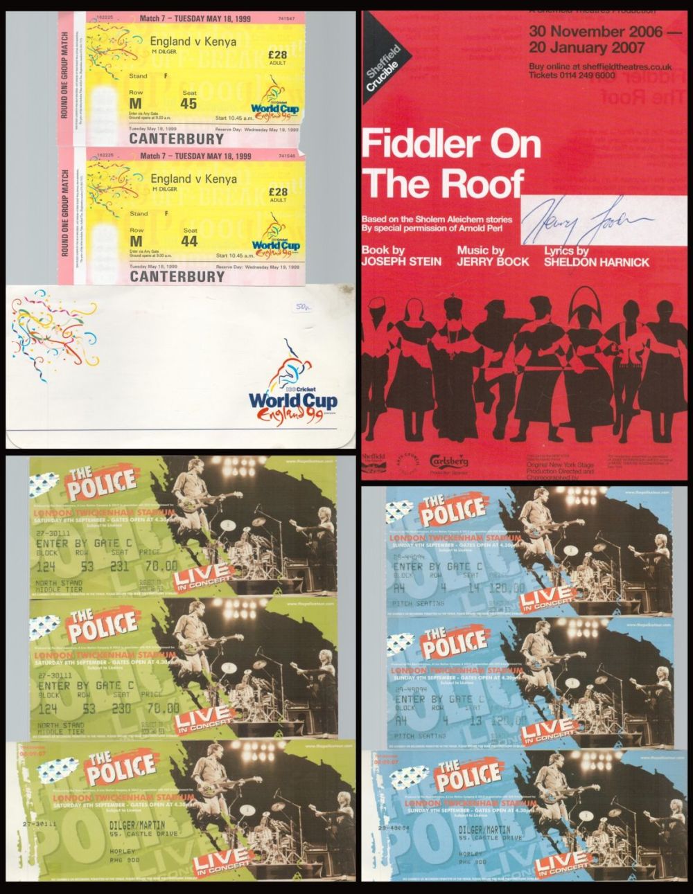 Lot 606: Assorted Events Original Tickets Collection. Two 1999 England...