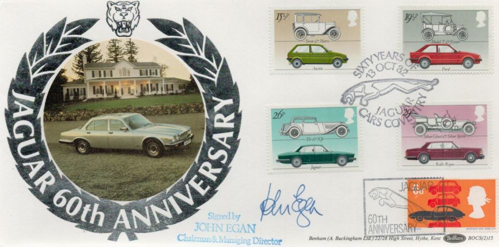 Lot 689: John Egan signed FDC. Jaguar 60th Anniversary. Single...