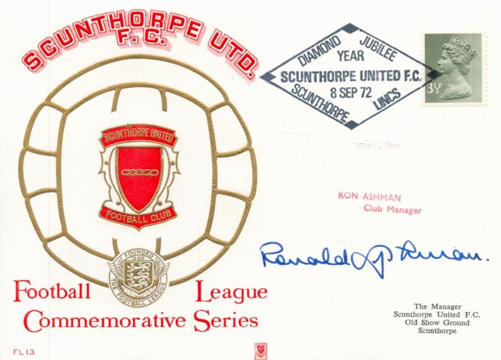 Lot 714: Football. Former Scunthorpe Manager Ronald Ashman Signed Scunthorpe...