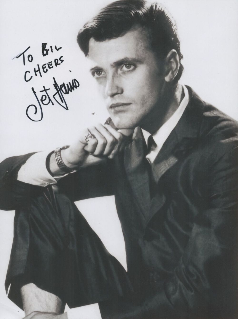 Lot 269: Jet Harris signed 10x8 black and white photo. Dedicated. (6 July 1939 - 18 March 2011) was an