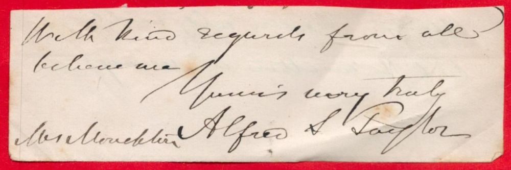 Lot 316: Alfred Swaine Taylor (The Father Of British Forensic Medicine) Signed Foot of a Letter. Signed in
