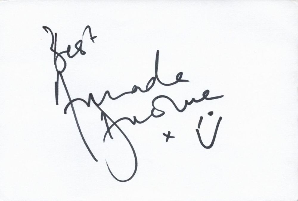 Lot 356: Amanda Donohoe signed white card in black marker pen. Donohoe (born 29 June 1962) is an English