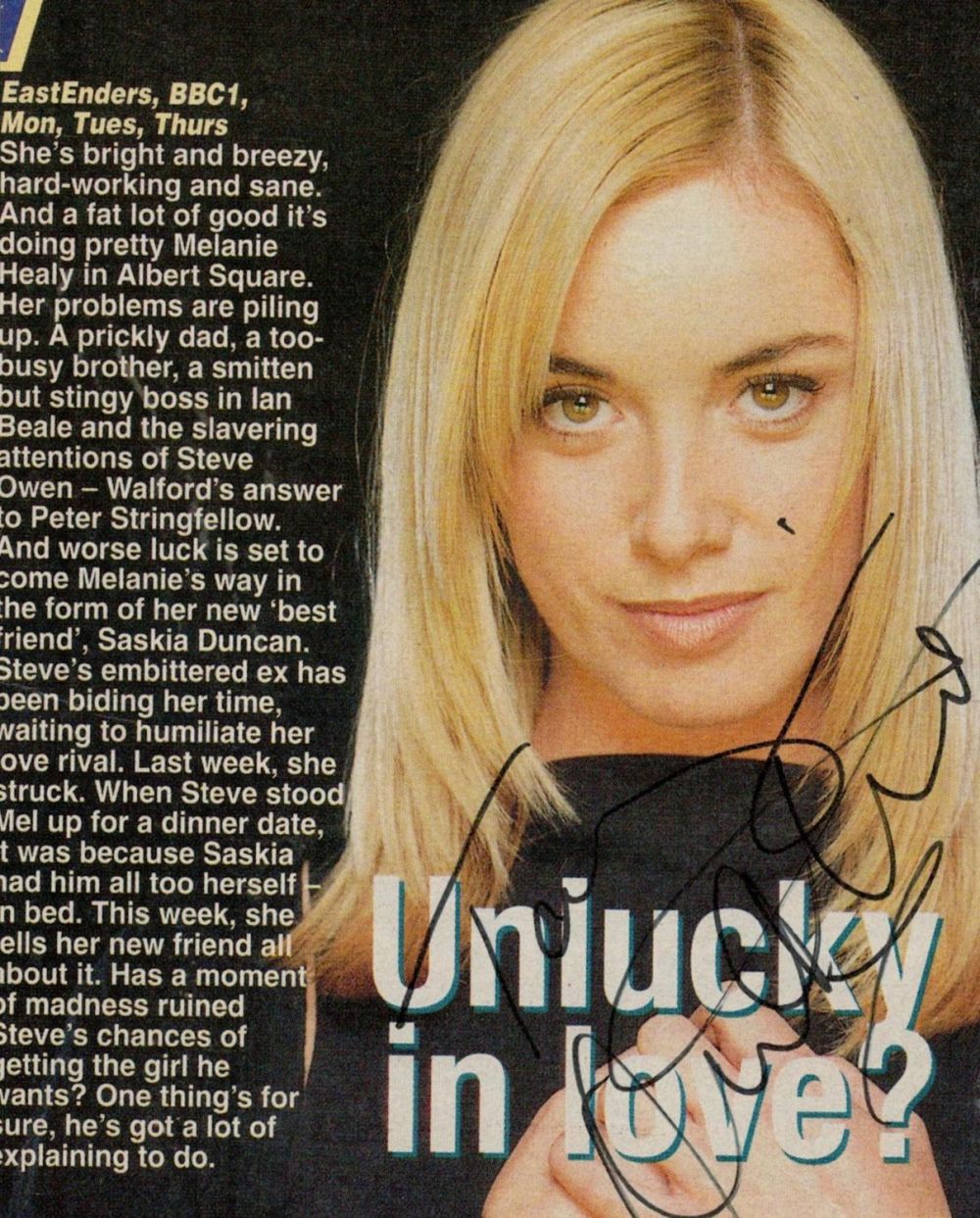 Lot 358: Tamzin Outhwaite signed colour magazine photo clipping pictured during her time playing Melanie in