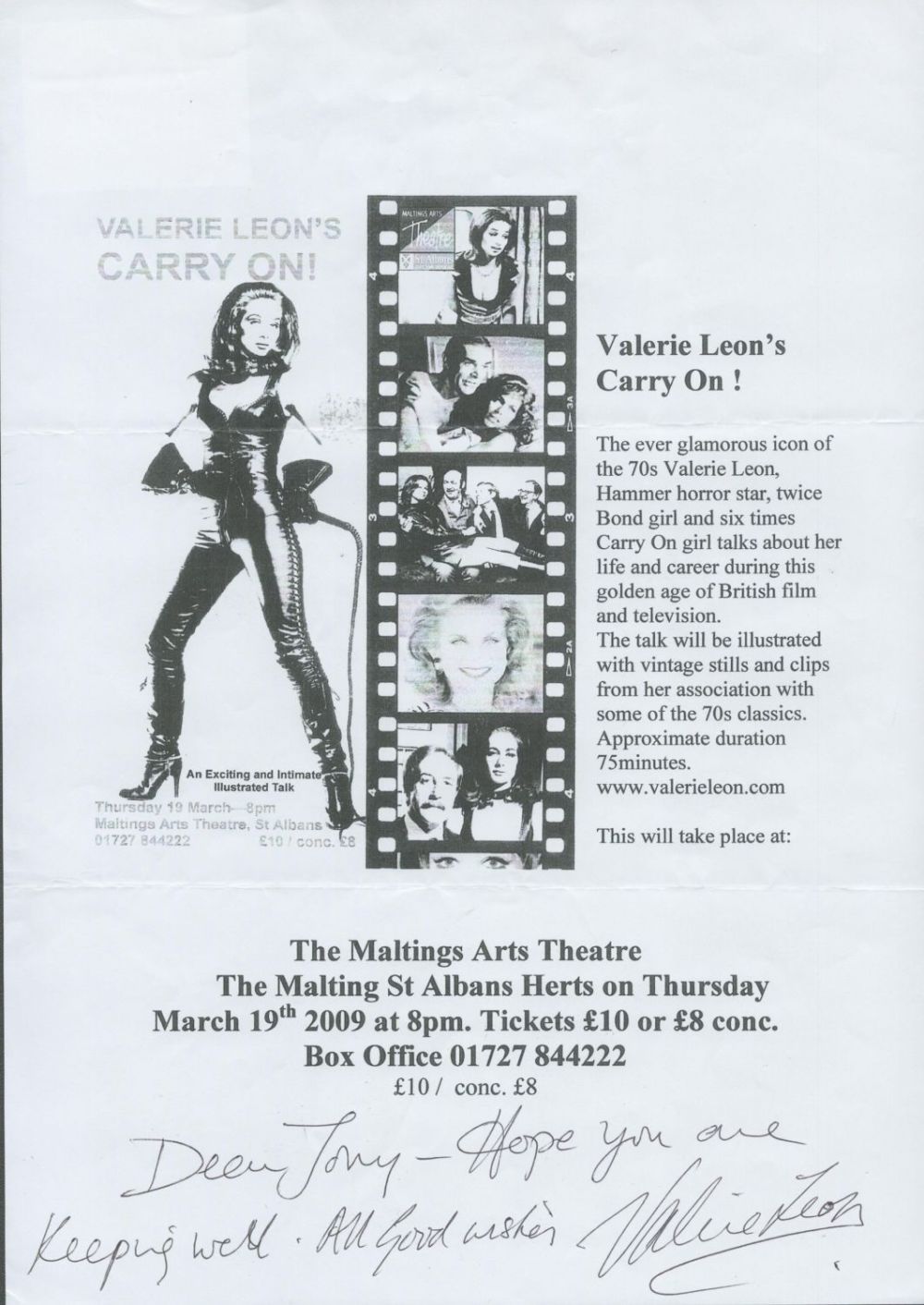 Lot 362: Valerie Leon signed 12x8 promo sheet. Leon (born 12 November 1943) is an English actress and model