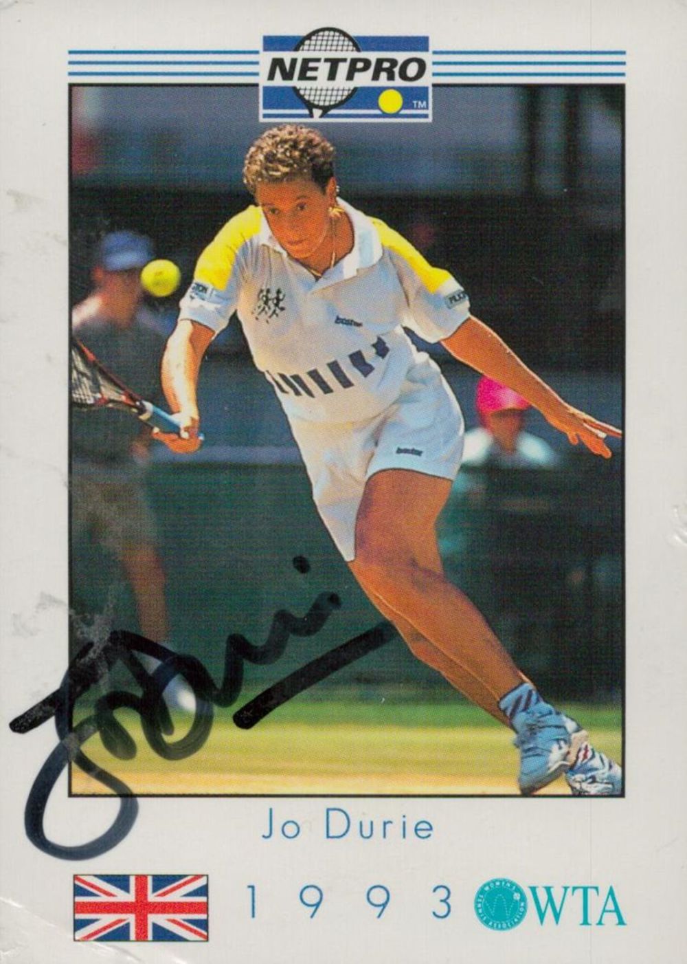 Lot 373: Tennis Jo Durie signed 4x3 Netpro Colour promo card. Good Condition. All autographs are genuine hand