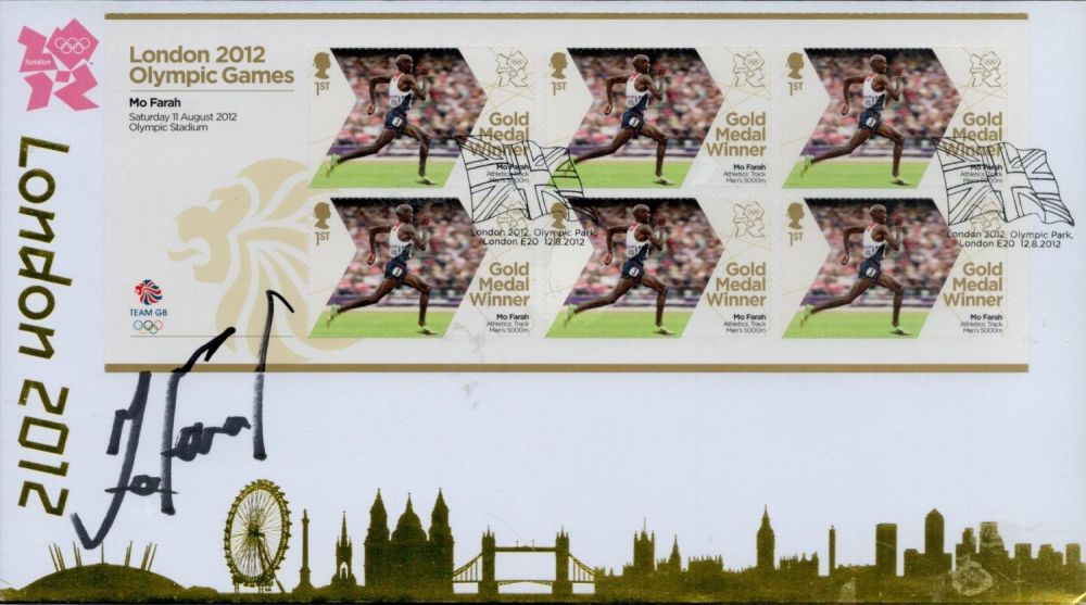 Lot 404: Athletics Mo Farah signed Internetstamps official 2012 London Olympics FDC. Good Condition. All