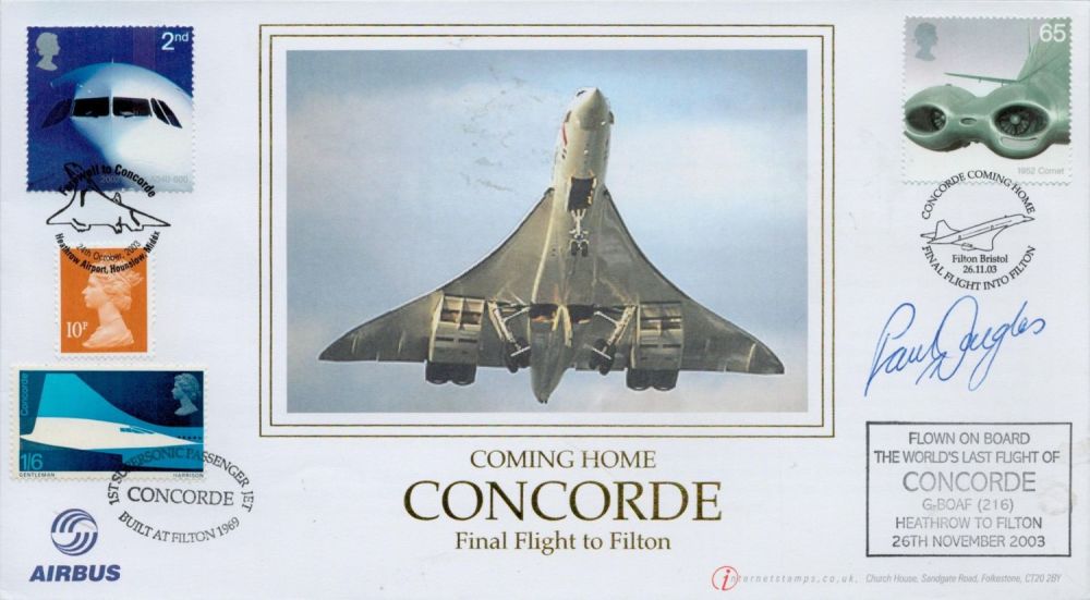 Lot 414: Concorde Capt Paul Douglas signed Internetstamps rare 2003 cover flown on the last flight of