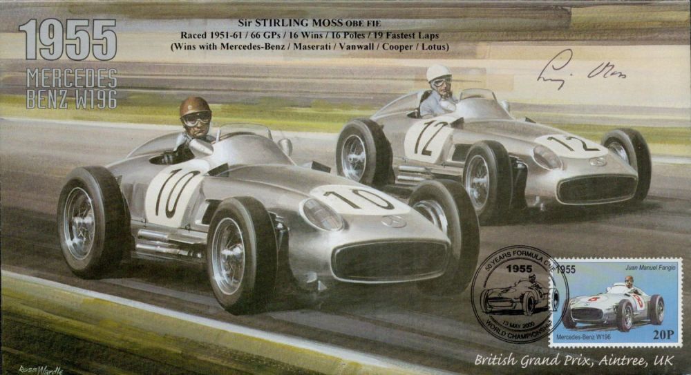 Lot 418: Motor Racing Stirling Moss signed 2000 Grand Prix cover comm. 1955 Mercedes British GP. Good
