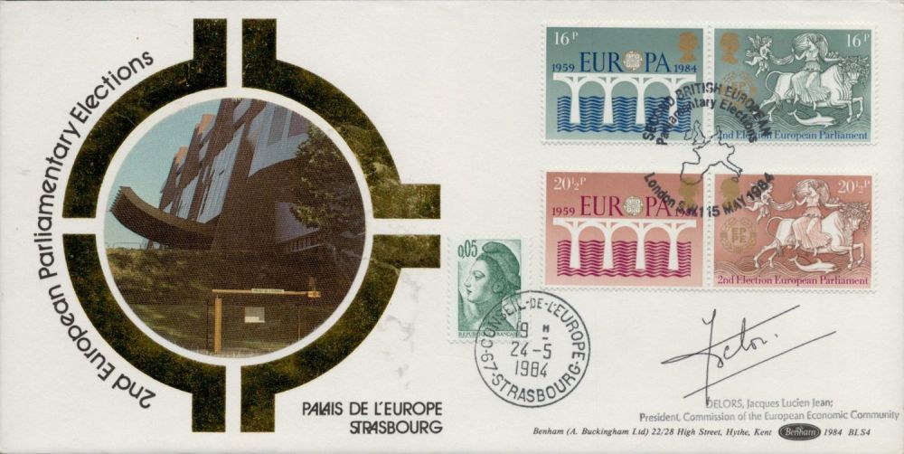 Lot 425: Jaques Delors signed 1984 Europa Benham official FDC BLS4. Good Condition. All autographs are