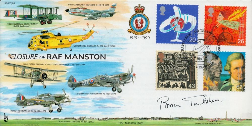 Lot 430: Brian Trubshaw Concorde test pilot signed RAF Manston Millennium official RAF FDC. Good Condition.