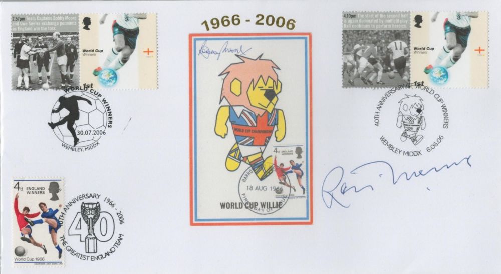Lot 441: Football Ron Flowers signed Word Cup Willie FDC triple PMs 40th Anniversary World Cup Winners