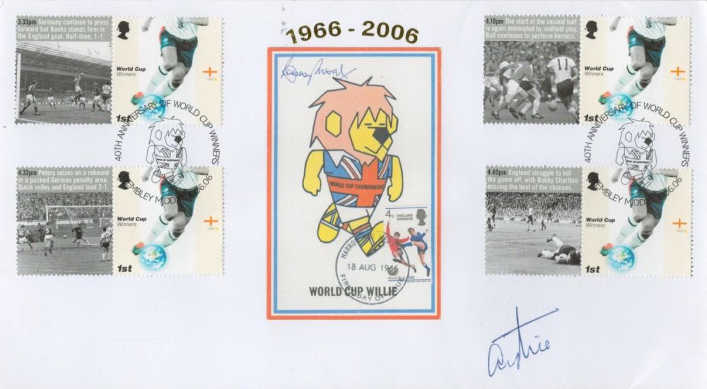 Lot 443: Football Terry Paine signed World Cup Willie FDC 1966-2008 double PM 40th Anniversary of World Cup