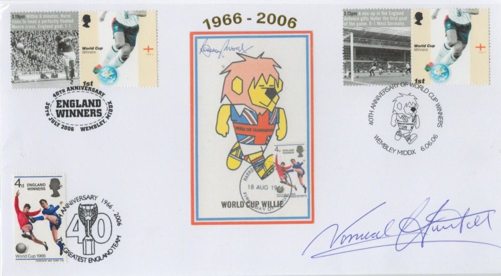 Lot 448: Football Norman Hunter signed World Cup Willie FDC 1966-2008 triple PMs 40th Anniversary of World