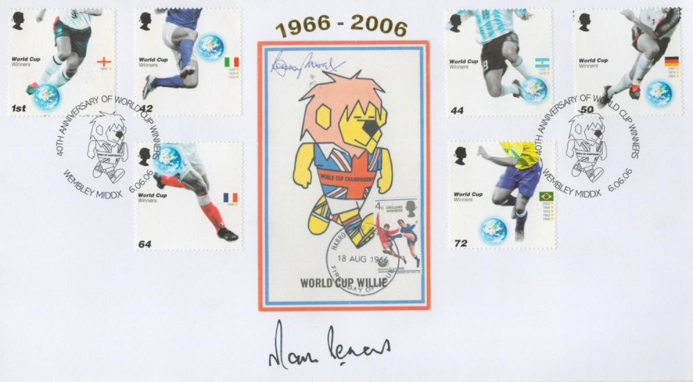 Lot 451: Football Martin Peters signed World Cup Willie FDC 1966-2008 double PM 40th Anniversary of World Cup