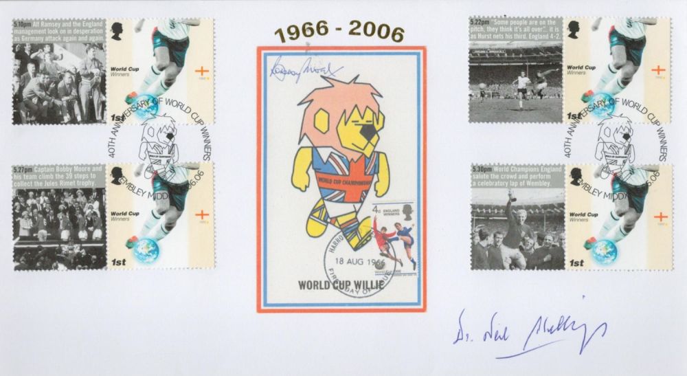 Lot 453: Football Dr Neil Phillips signed World Cup Willie FDC 1966-2008 double PM 40th Anniversary of